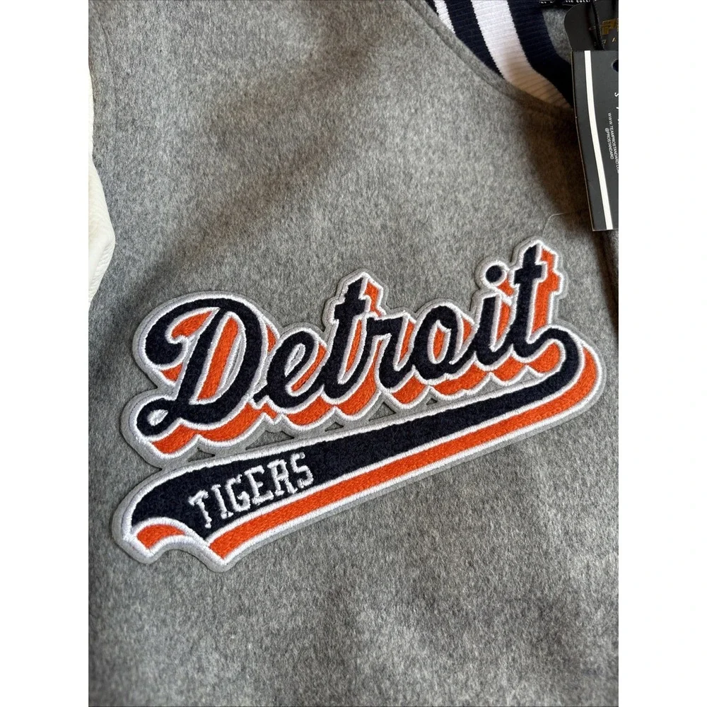 MLB Detroit Tigers Retro Classic Men's Rib Grey Wool Varsity Jacket Sz LARGE NWT